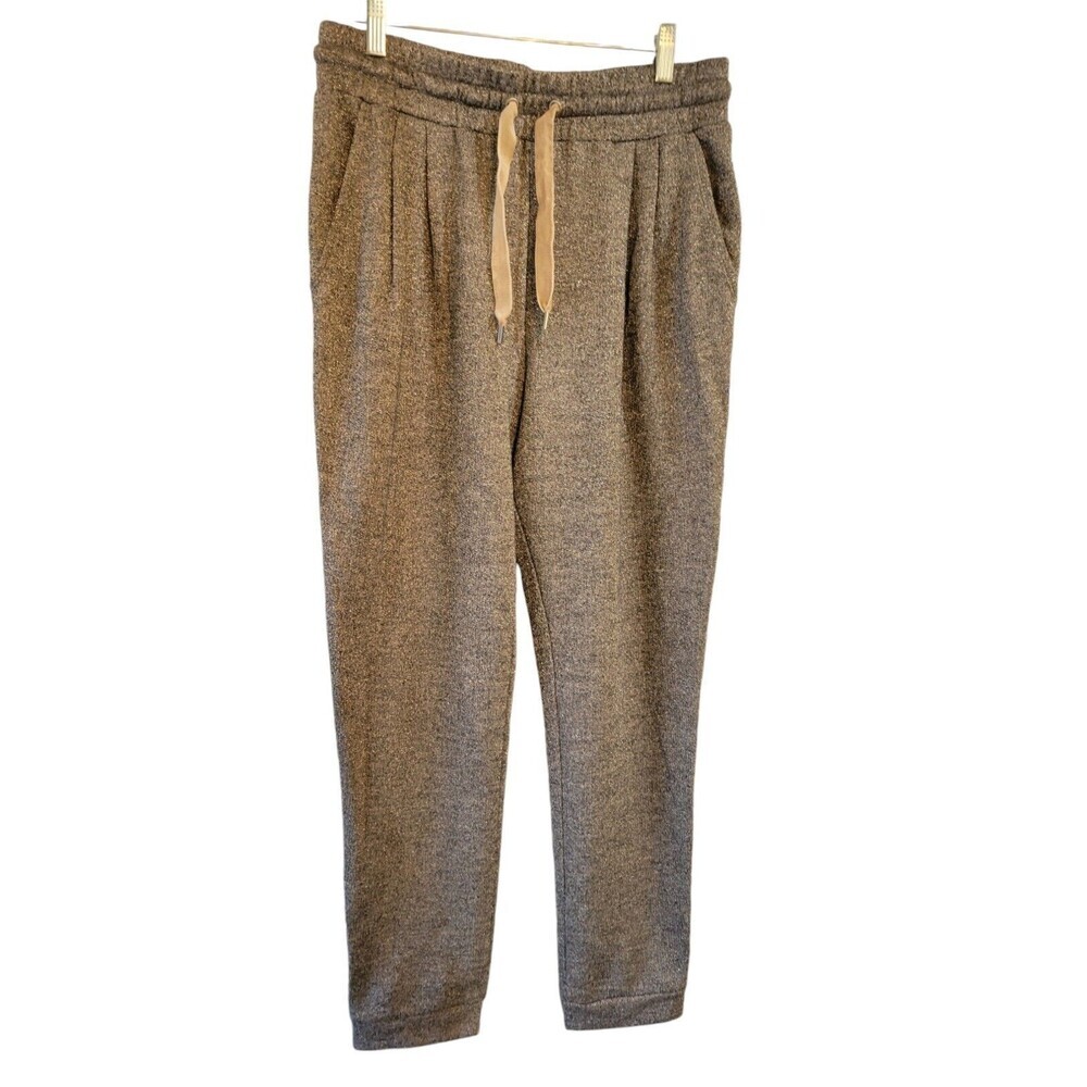 H&M Sz Medium Gray Silver Tinsel Glitter Jogger Sweatpants Velvet Drawstring C23